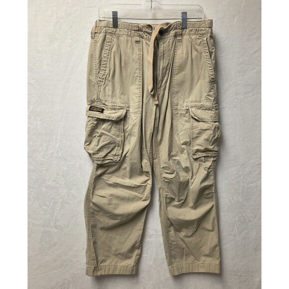 Polo Jeans Co. Ralph Lauren Men's Tan Cargo Pants Drawstring 33x32 Military - Picture 1 of 16